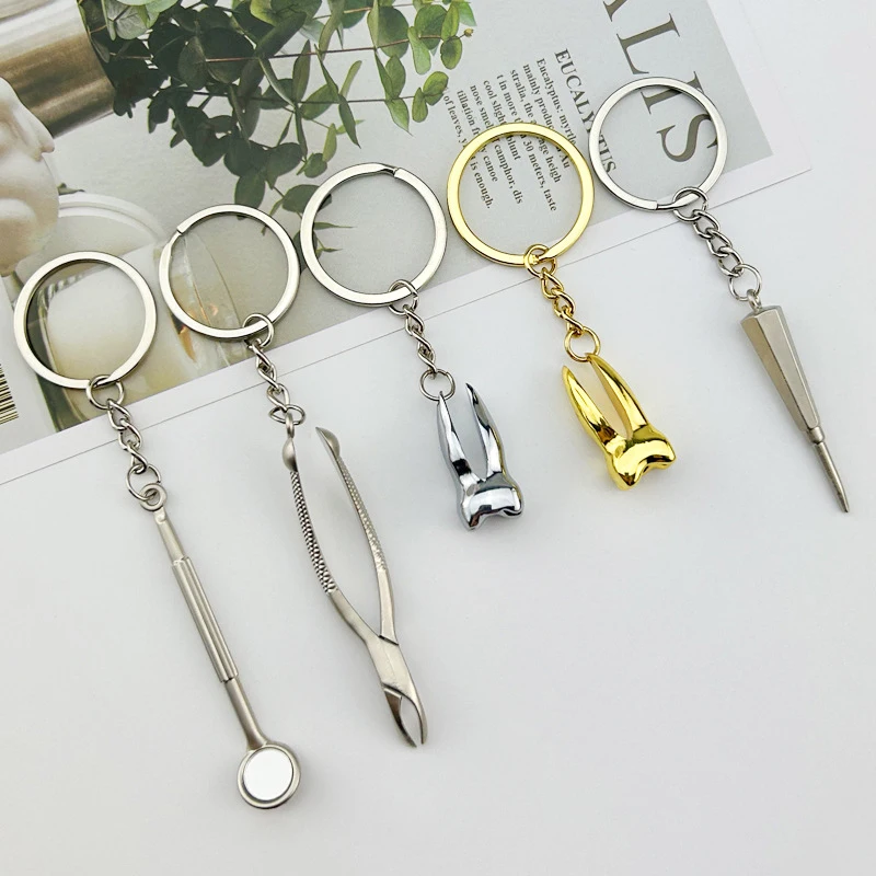 Mini Dental Tools Teeth Keychain Simulation Tooth Key Holder Dentist Gift Tooth Keychain Dentist Charm Keychain
