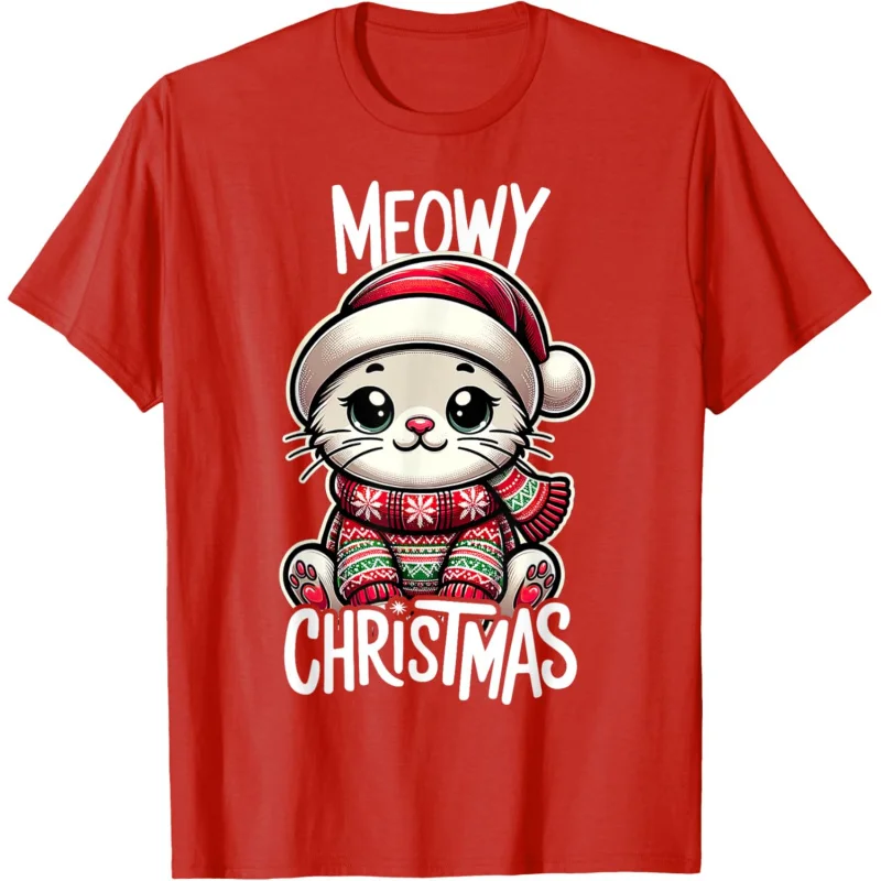 

Meowy Christmas Cat Funny Festive Holidays Cute Kitten T-Shirt