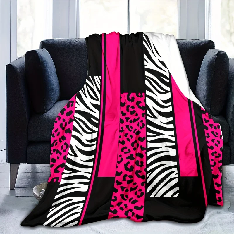 Customize Pink Leopard Print Plush Blanket, Air Conditioning Blanket Hunting Leopard Pink White Black Flannel Fleece Blanket, An