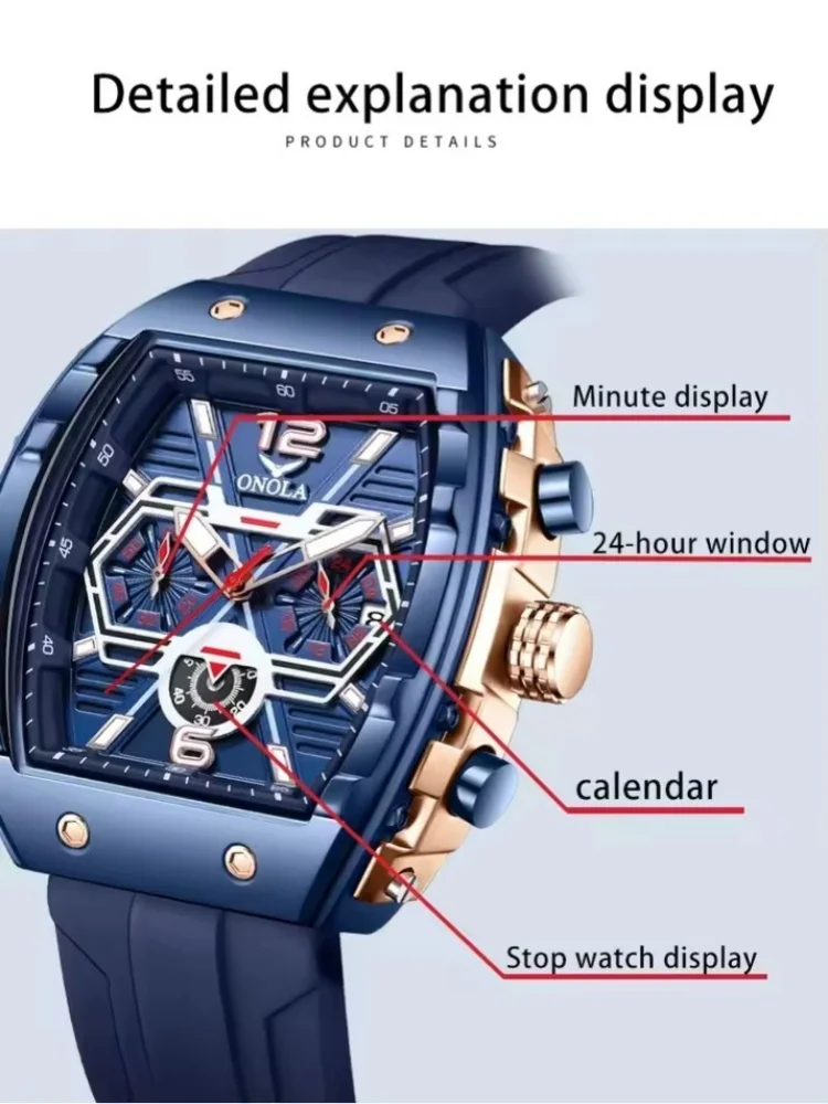오놀라 6852 패션 남성용 쿼츠 시계 야광 달력 크로노그래프 스포츠 큰 다이얼 캐주얼 시계 남성용 relojes para hombres