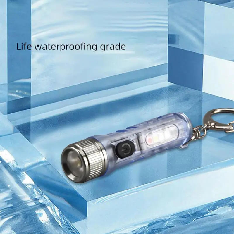 Tiny Keychain Flashlight White/ Red/ Blue Key Chain Flashlight Mini Flashlight With Type-c Fast Charging Port For Outdoor