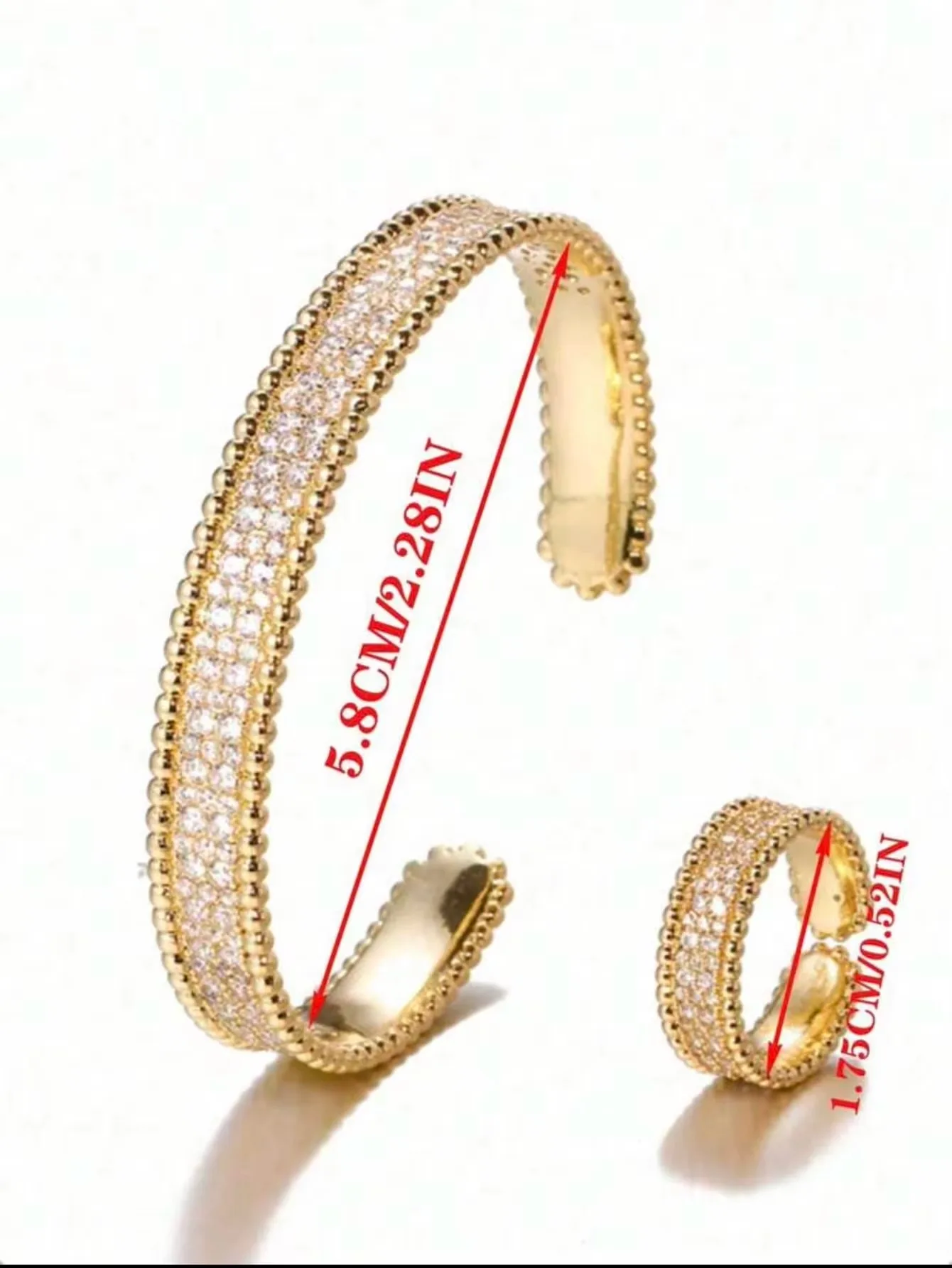 2pc Zircon-Studded Personalized Bracelet & Ring Set