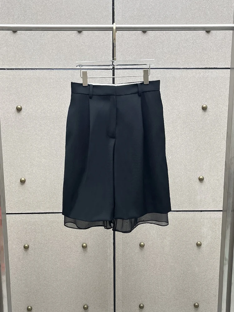 Double-layer suit-style shorts, 2027 spring new style, elegant and fashionable black women's shorts