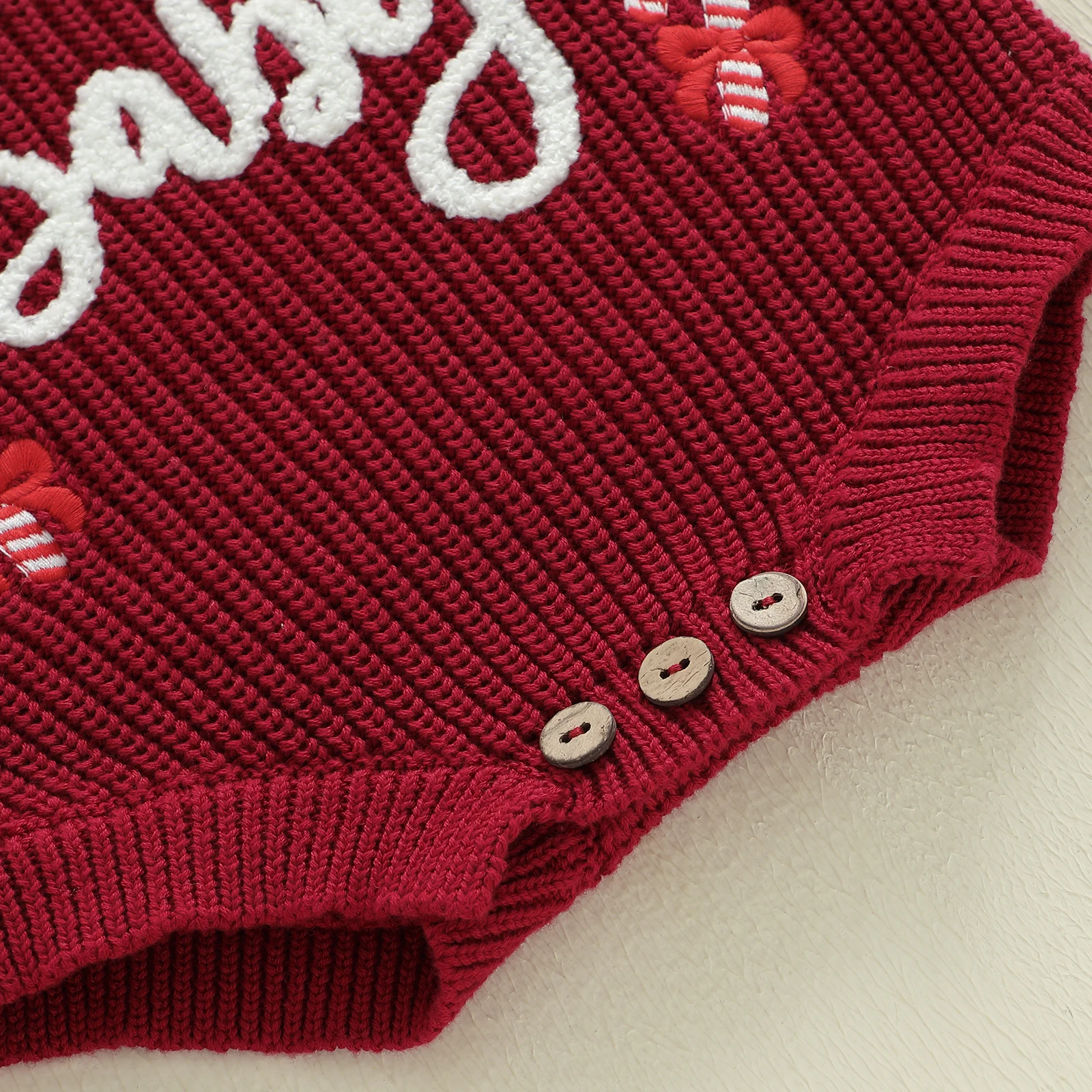 طفلة عيد الميلاد سترة رومبير رسالة قصب الحلوى التطريز جولة الرقبة طويلة الأكمام متماسكة بذلة ل 0-18 أشهر