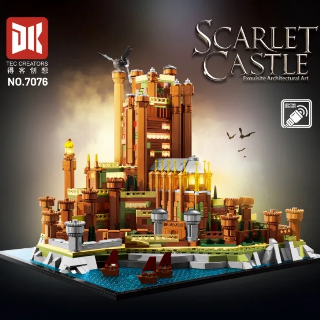 Middeleeuwse 2374pcs Red Castle Scarlet Model Bouwstenen Straat Architectonisch Landschap Assemblage Creatieve Puzzel Speelgoed Cadeau Kinderen