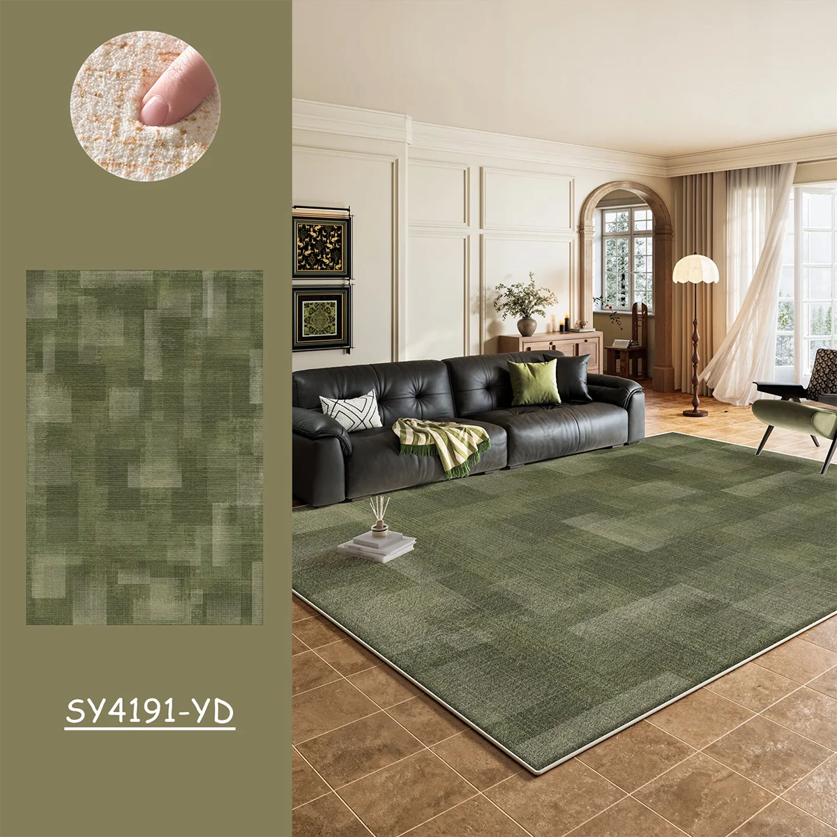 Retro Style Green Carpets For Living Room Large Area Bedroom Fluffy Soft Lounge Cloakroom Floor Mat 거실 카페트 Alfombra Salón Grande view 3