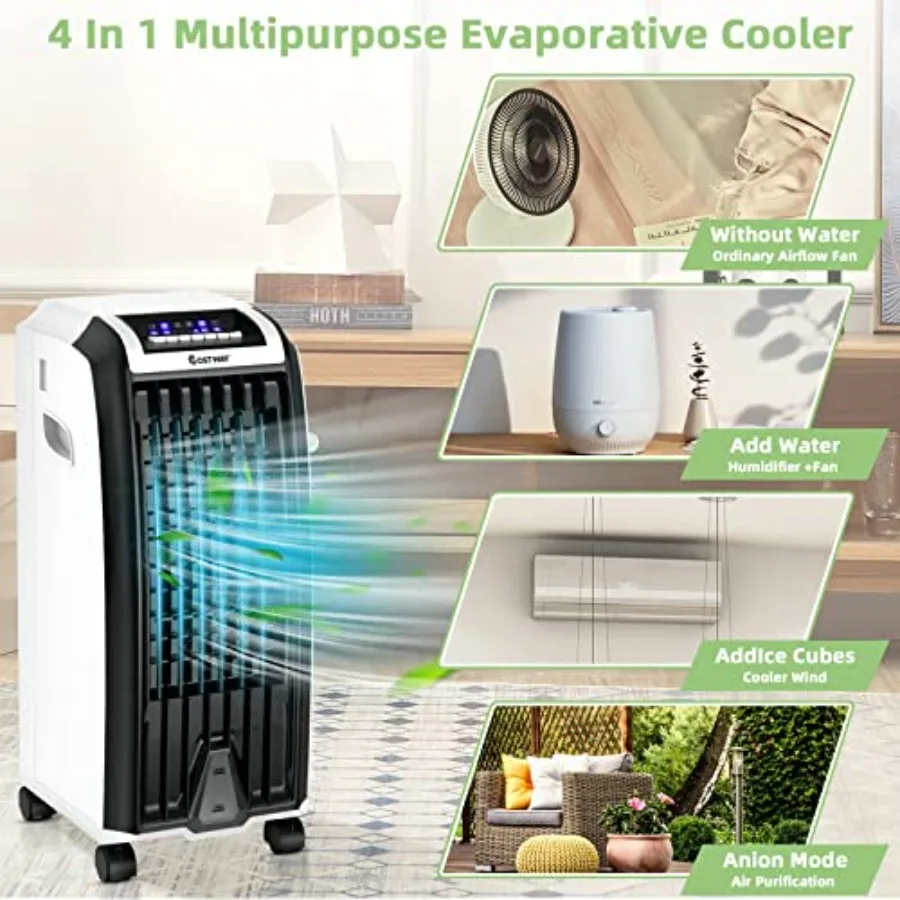 مبرد الهواء التبخيري المحمول مروحة تبريد الهواء الخالية من الشفرة مع جهاز تحكم عن بعد 3 أوضاع مؤقت 7.5 ساعة 2 صناديق ثلج هادئة 3 في 1 Ai #3