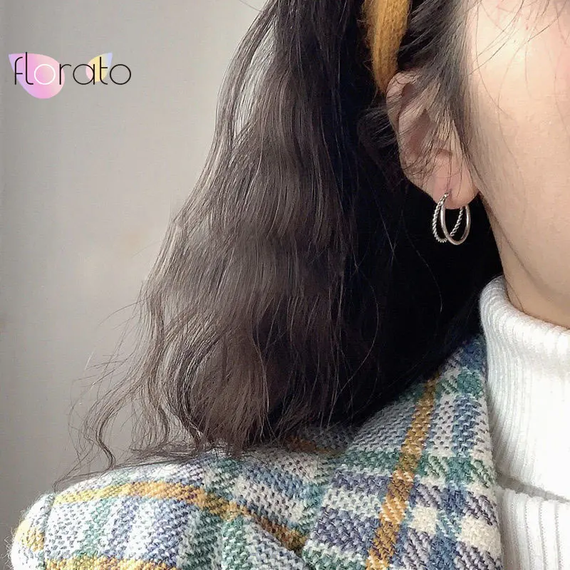 925 Sterling Silver Needle Classic Geometry Double Layer Circle Hoop Earring for Women CZ Crystal Huggie Earring Fashion Jewelry