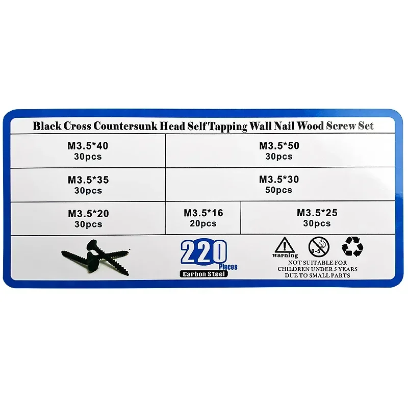 220 pz/scatola viti autofilettanti croce svasata cartongesso inchiodatura lavorazione del legno cartongesso chiodo nero acciaio al carbonio M3.5