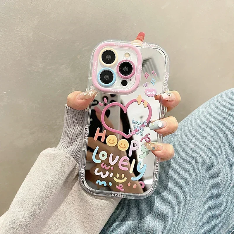 Casing ponsel cermin hati gadis cantik, casing penutup belakang tahan guncangan untuk iPhone 11 12 13 14 15 Pro Max