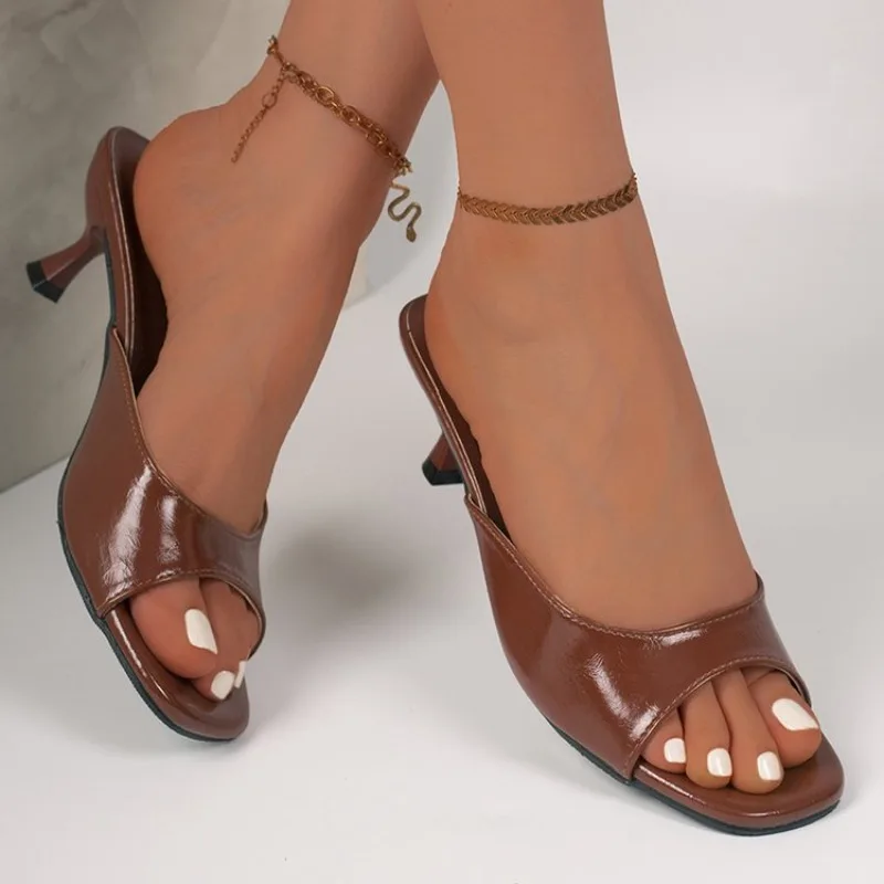 Damen High Heel Slide Sandalen Sommer Open Toe Slip-on Mules Casual Party Schuhe Pantoffeln