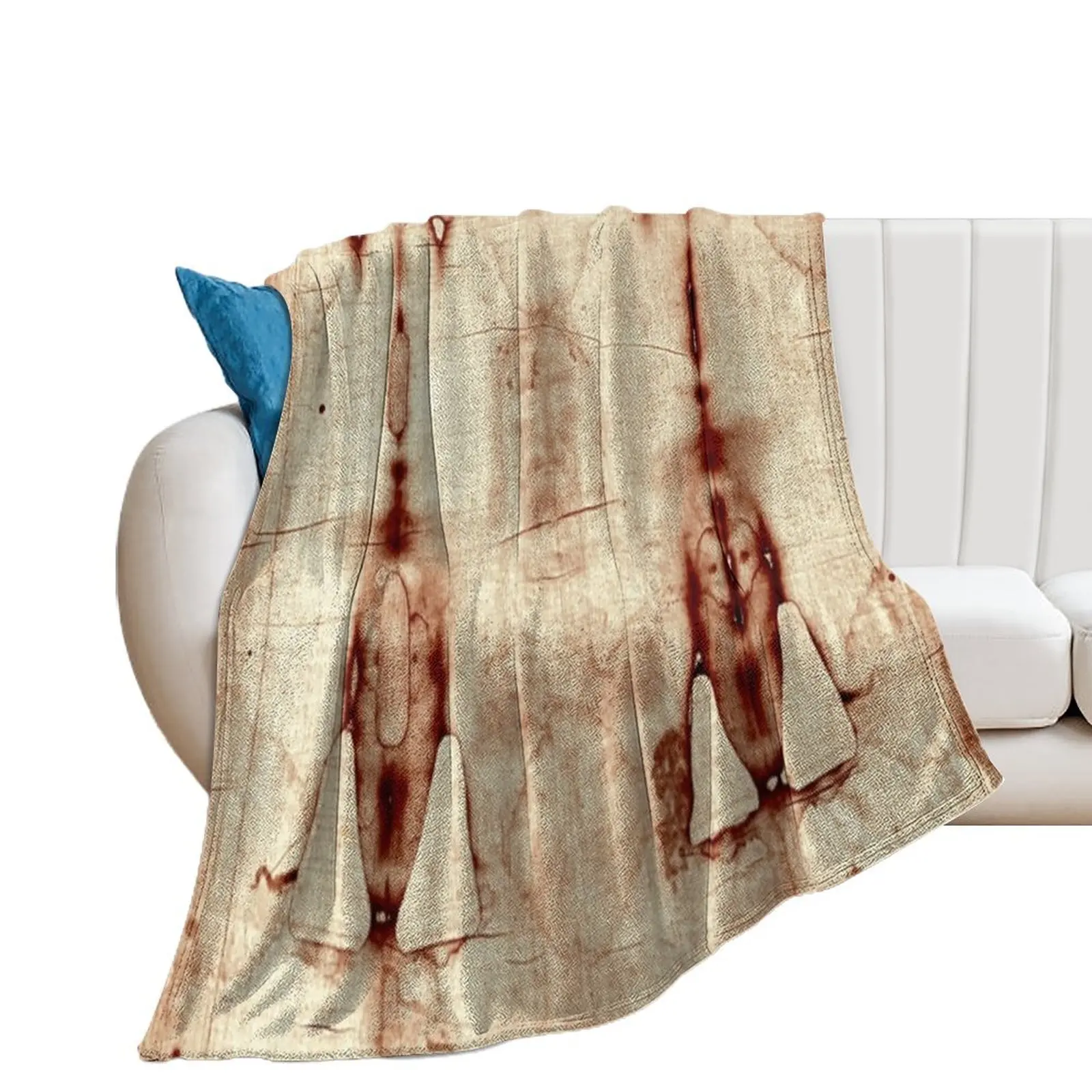 Easter: Holy Face negatives of the shroud of Turin Throw Blanket Thin Polar Custom Blankets