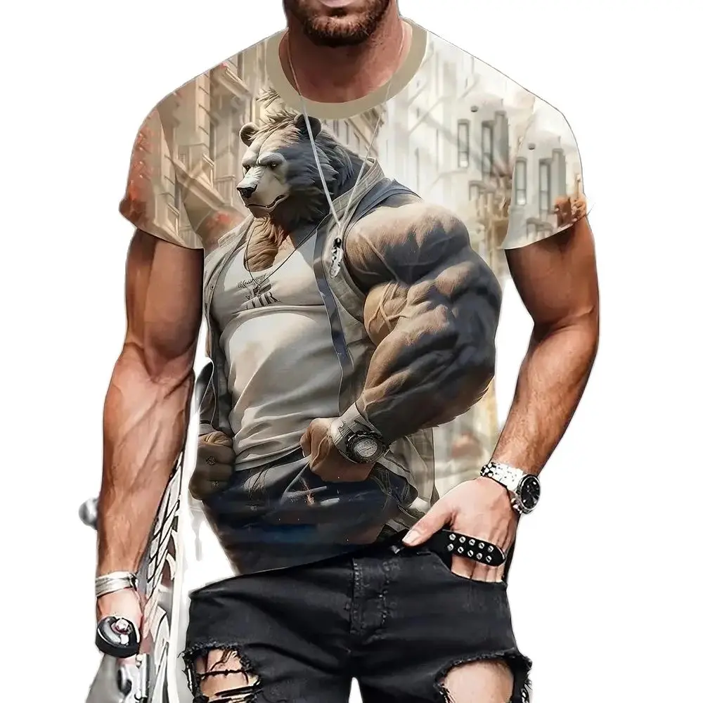 

Fashion Bear Pattern 3D Printed Men's T-shirt Casual Unisex Oversize Short Sleeve Tops Street Personality Crew Neck Men Clothing