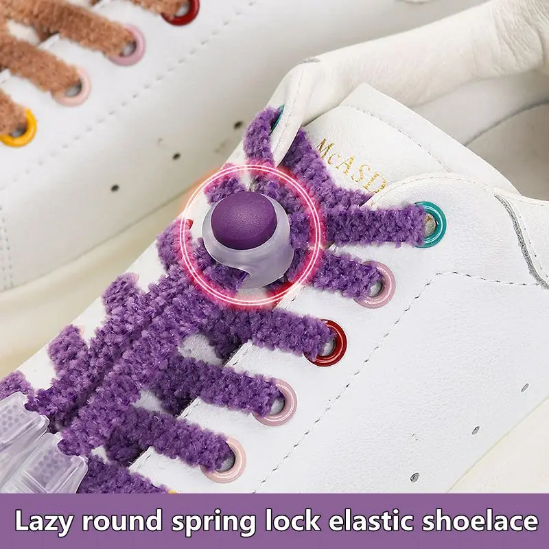 1 Pair Plush Elastic Laces Sneakers Children Flat Rubber Bands Shoelace Spring Lock Shoe Accessories Shoelaces without Ties