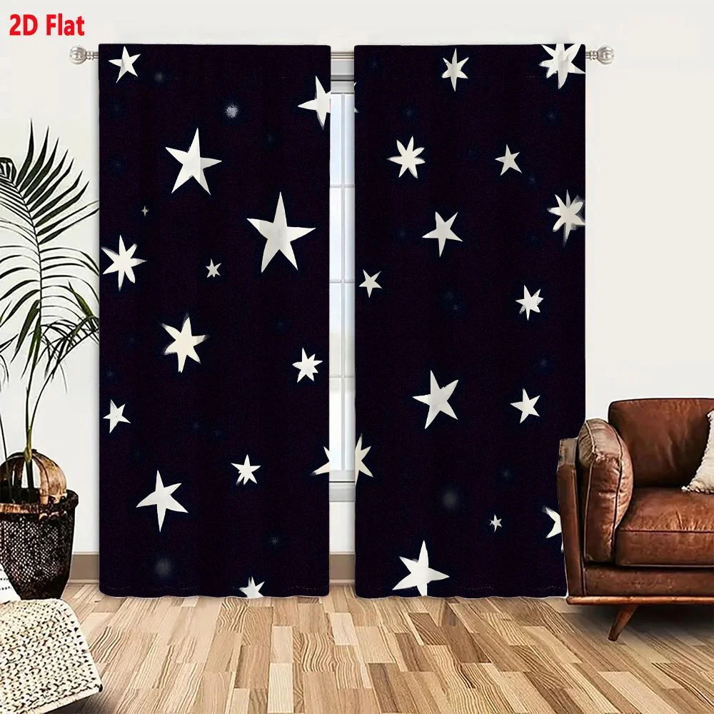 2Pcs Curtains Seamless Dark Purple Night Sky Pattern With White Stars And Lens Flares For Wallpaper And Fabric Window Drapes for