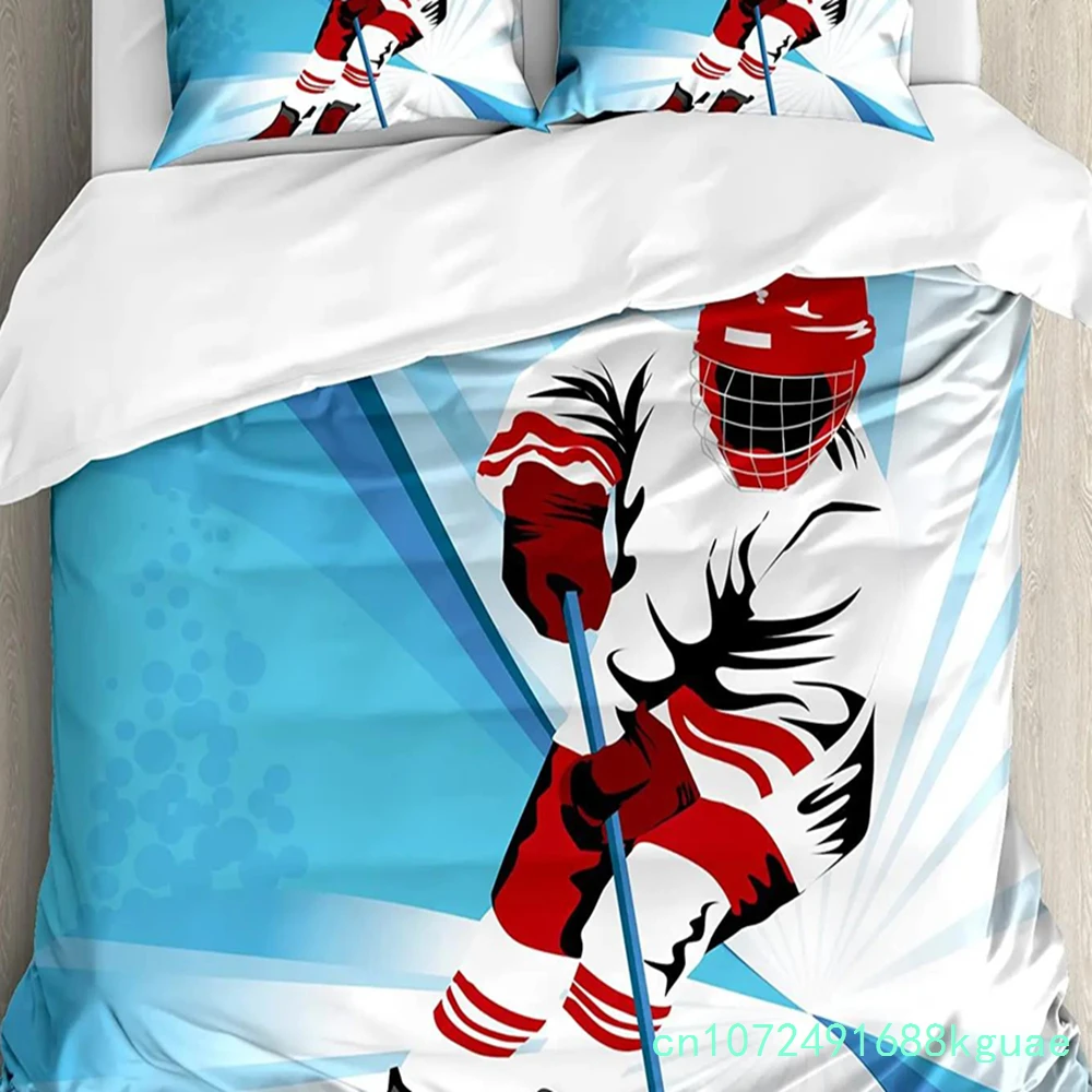 Hockey Bedding Set For Bedroom Bed Home Goalkeeper In Hand Drawn Style With Protective Ge Duvet Cover Quilt Cover And Pillowcase 6