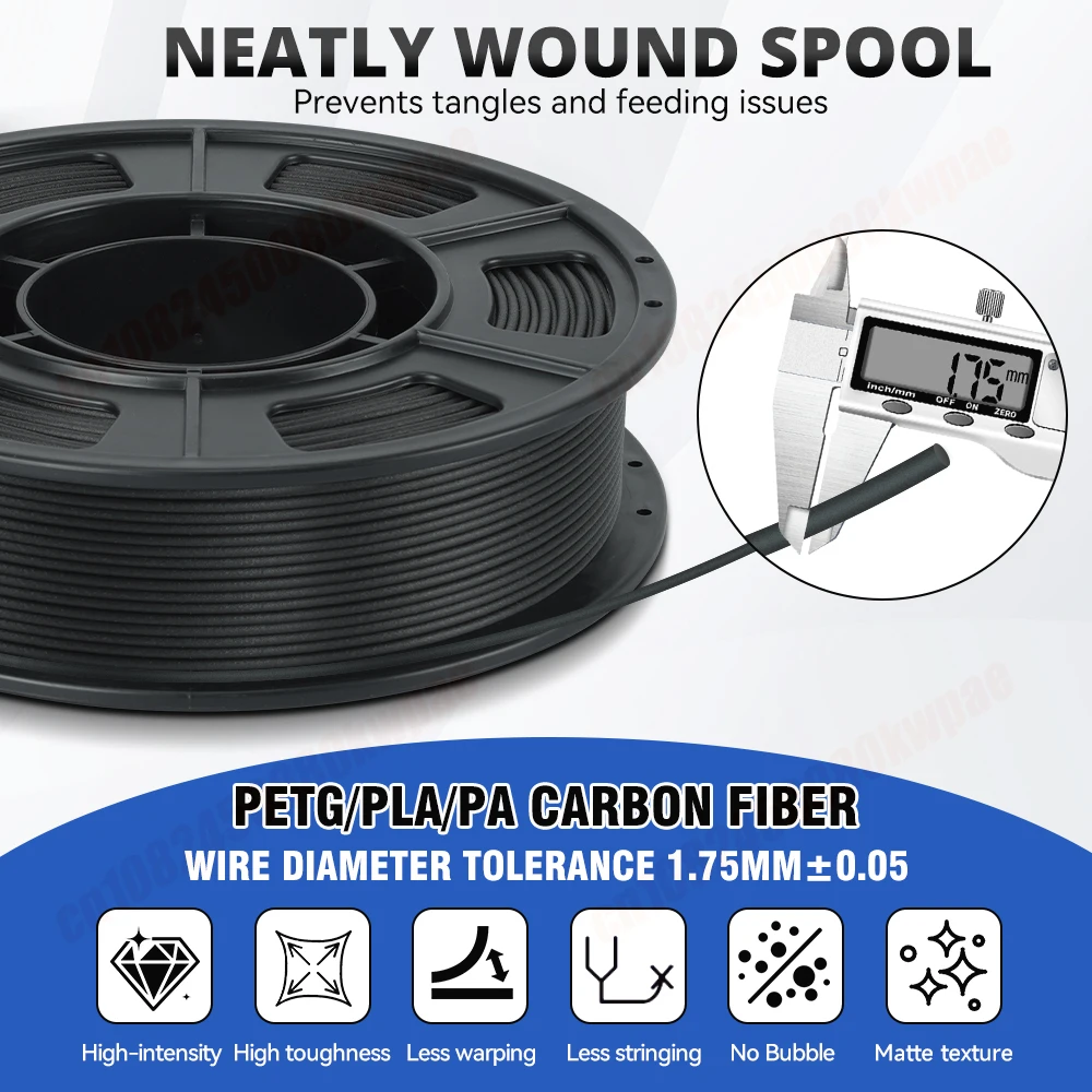 KINGROON 300g Carbon Fiber PLA PETG PA Nylon Filament 1.75mm High Strength PLA-CF PETG-CF PA-CF 3D Printer Material for Most FDM