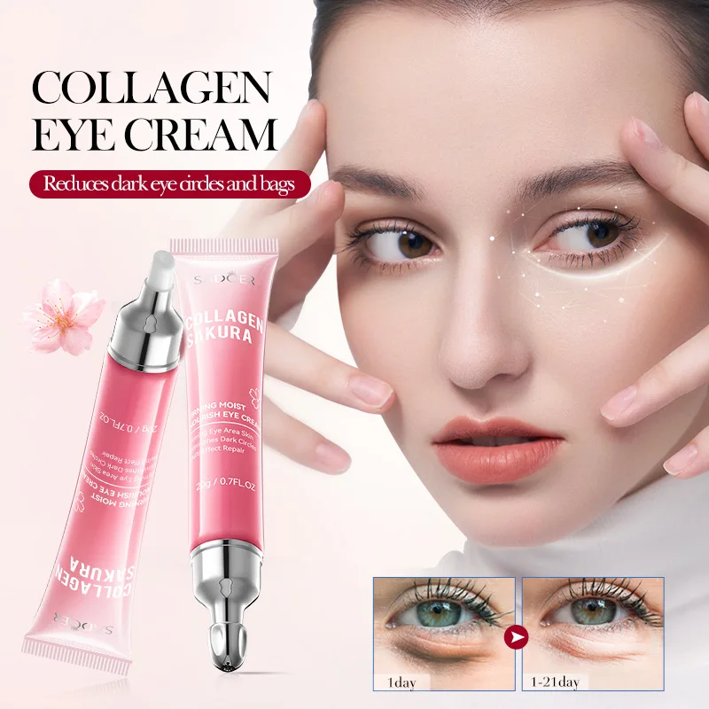 3 ชิ้น SADOER Sakura Collagen Eye Cream Anti Dark Circles Removal ตากระเป๋า Firming Moisturizing Eye ครีม Beauty Eyes Skin Care