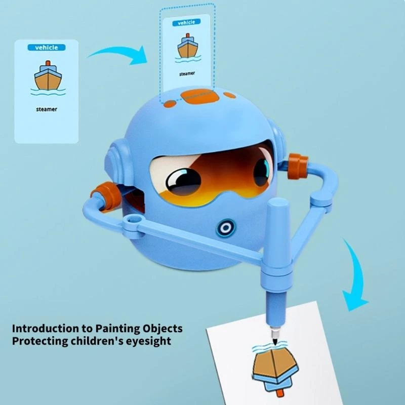 Automatyczny robot rysujący dla dzieci, edukacyjna zabawka artystyczna z ładowaniem USB i kartami edukacyjnymi.