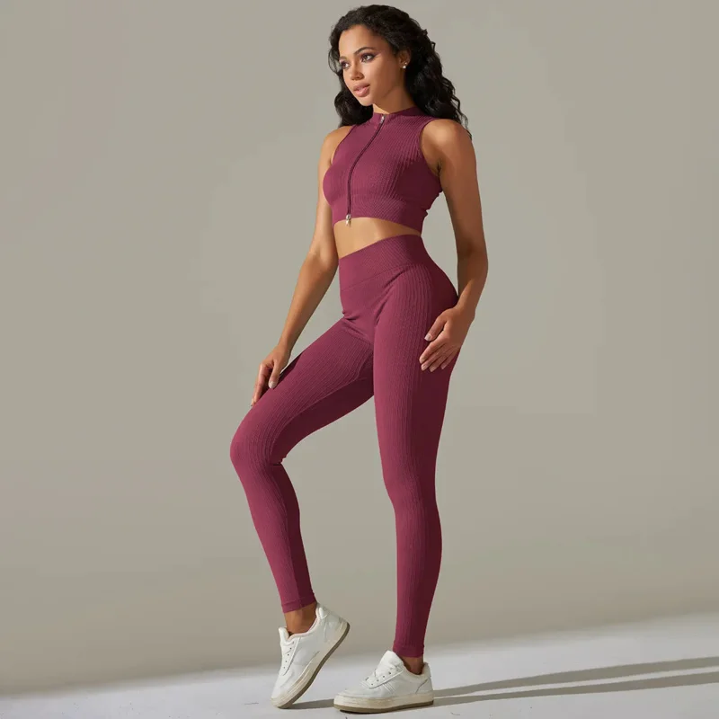 Yoga Sports kit sleeveless top butt lift leggings suit women sportswear outfits push up gym Fitness running sets workout clothes