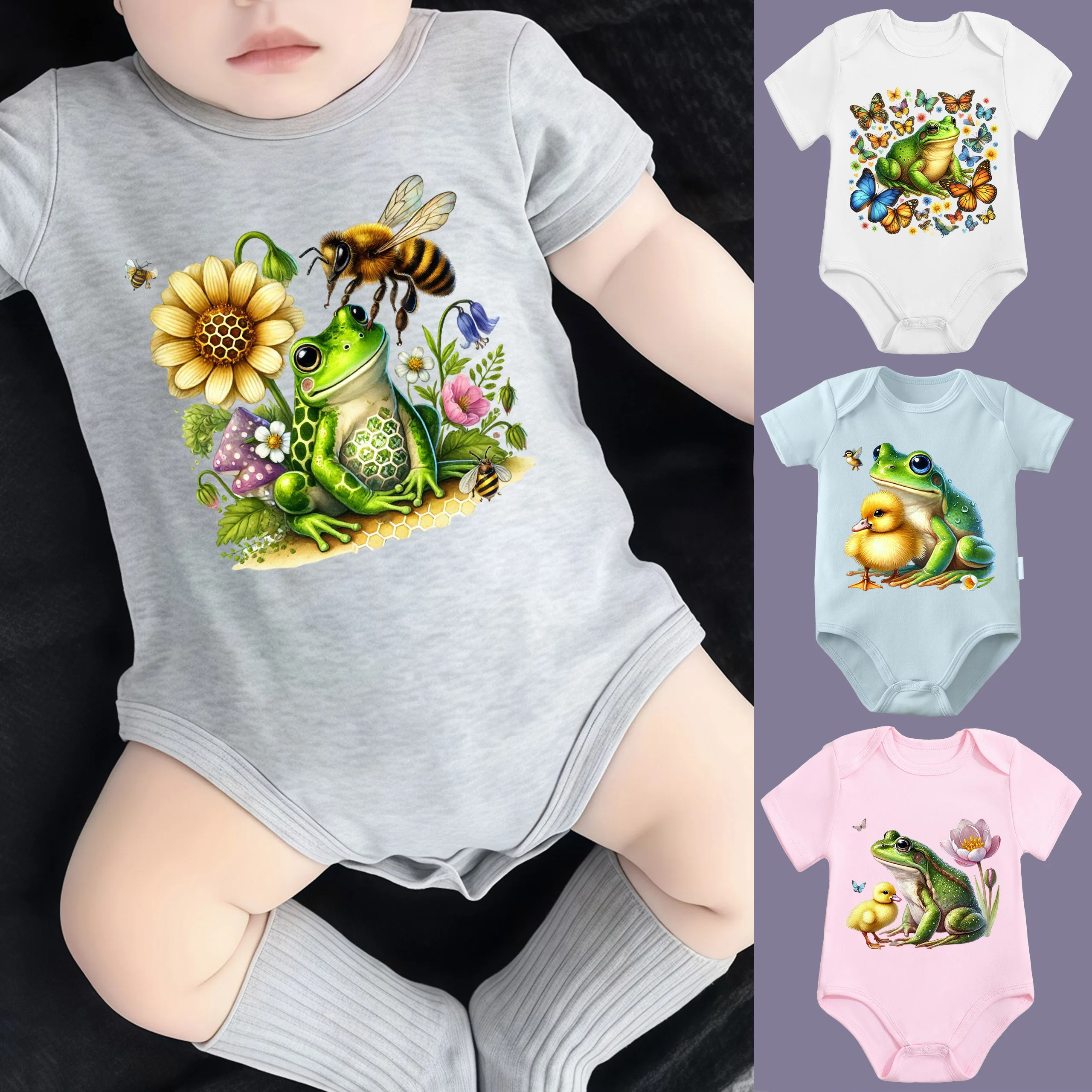 

Боди из 100% хлопка в стиле ретро, ​​комбинезон Hello Spring Happy Frog, удобная одежда для малышей, комбинезон для новорожденных от 0 до 12 месяцев