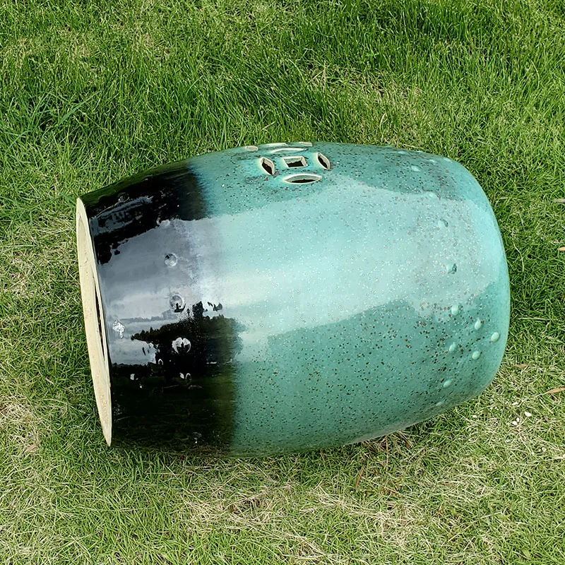 Chinese Kiln Green And Black Color Changed Glaze Porcelain Drum  Stool image 4