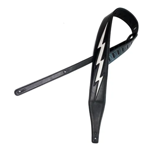 Correa de Guitarra ajustable de cuero suave, cinturón relámpago fresco en blanco o negro para Guitarra eléctrica, bajo acústico, Guitarra, 2 colores