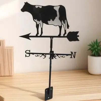 1 مجموعة ثلاثية الأبعاد البقرة الحديد Weathervane ريشة الطقس ل فناء ساحة مؤشر اتجاه الرياح ديكور معدني Weathervane #6