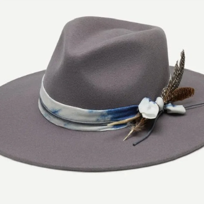 

European And American Style Wool Felt Hats Feather Model Cowboy Hat Autumn And Winter Flat Brim Jazz Hat