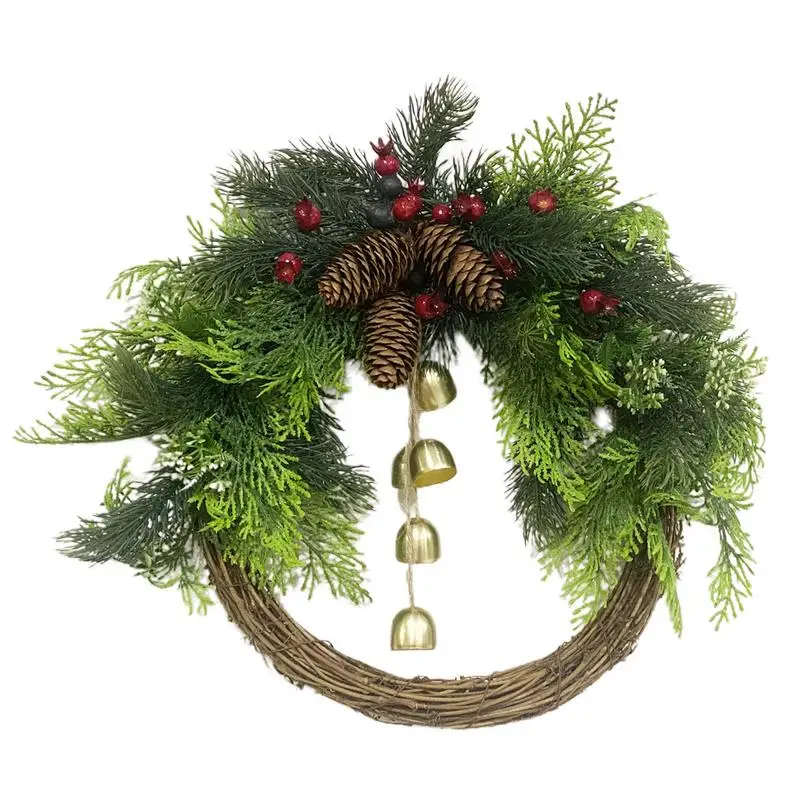 

Artificial Pine Needles Branches Door Wreath Front Door Wall Hanging Decoration Wreath With Berries & Bells home Decor Supplies