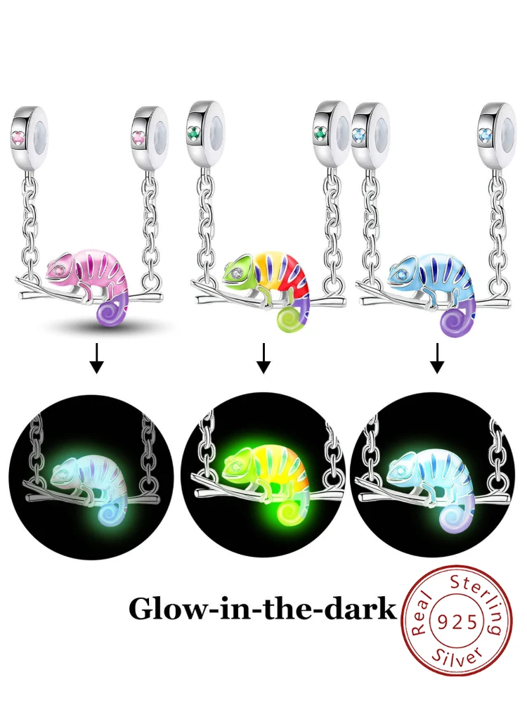 

925 Sterling Silver Luminous Swing Lizard Pink Koala Charm Pendant for Women DIY Bracelets High Quality Fashion Fine Jewelry