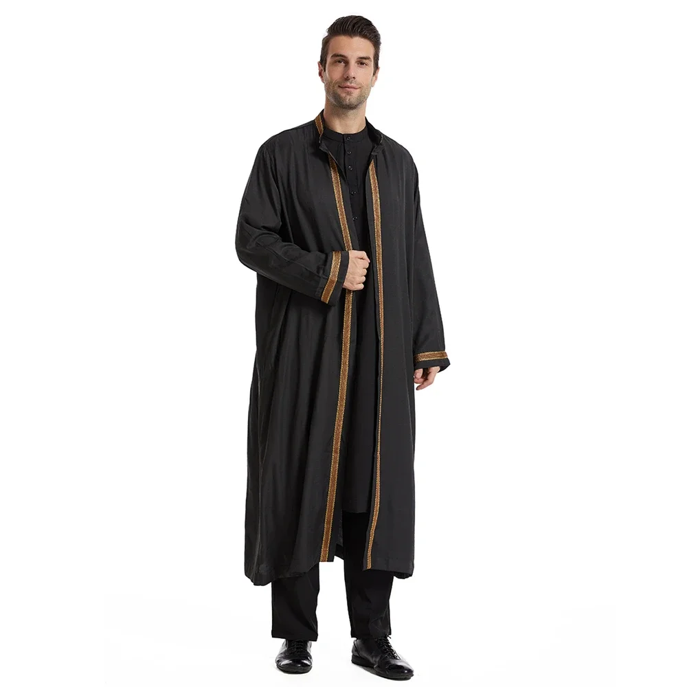 Abbigliamento islamico musulmano Uomo Jubba Thobe Kimono aperto Abito lungo Musulman saudita Indossare Abaya aperto Caftano Islam Dubai Arabo Eid Ramadan