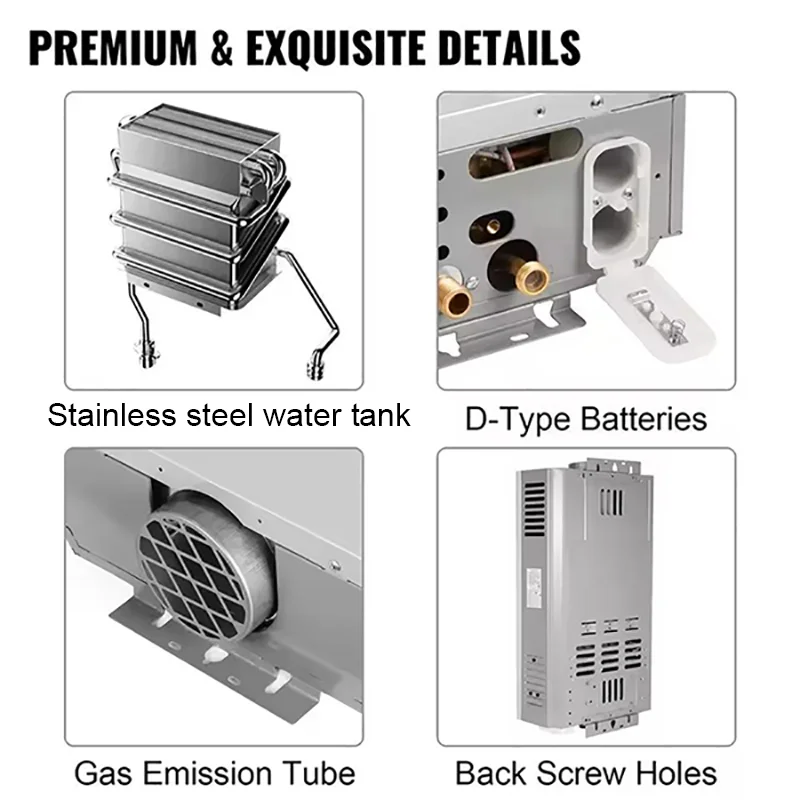 DIVEDEER 8L/12L/16L/18L Portable Instand Water Heater Gas LPG Wall-Mounted Tankless Water Heater Digital Display Fast Heating