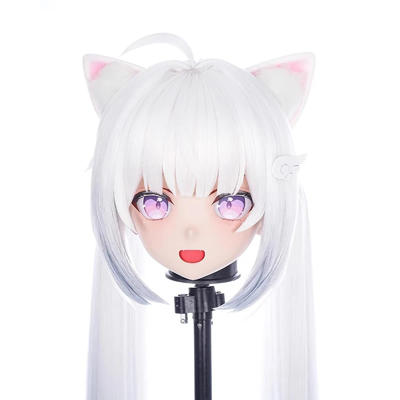 Personaje personalizado hecho a mano travesti mujer/niña resina cabeza completa con cerradura Anime Cosplay japonés Animego Kigurumi máscaras