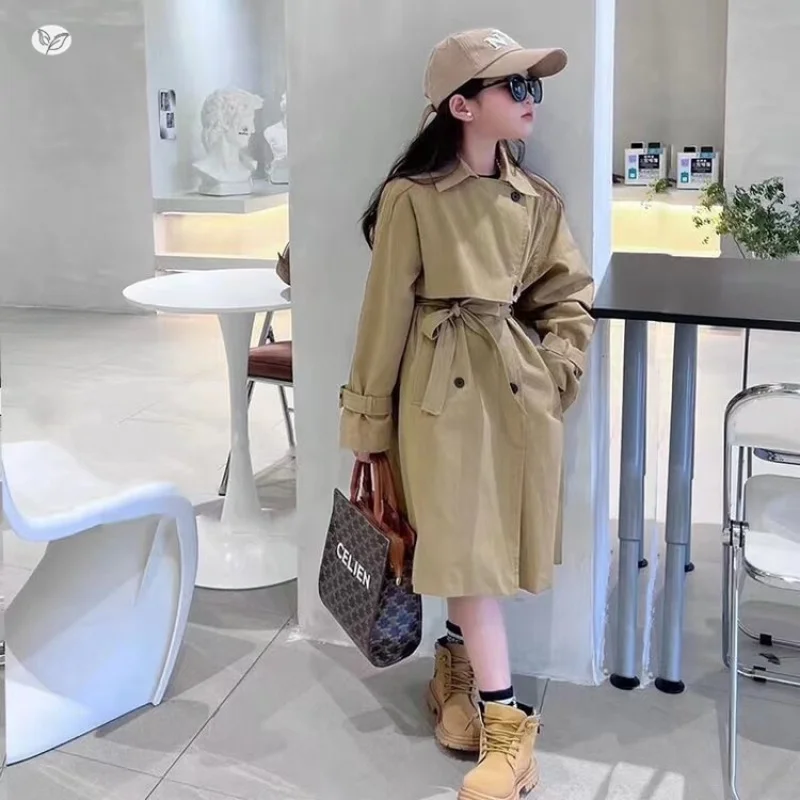 Girls Spring and Autumn New Korean Style Long High-End Jacket Cardigan Coat