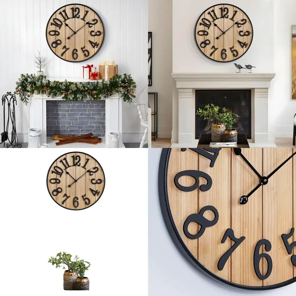 

Бесшумные настенные часы из металла и дерева, 24 дюйма, на батарейках, для домашнего декора, подходят для гостиной, в стиле фермерского дома, для использования на улице