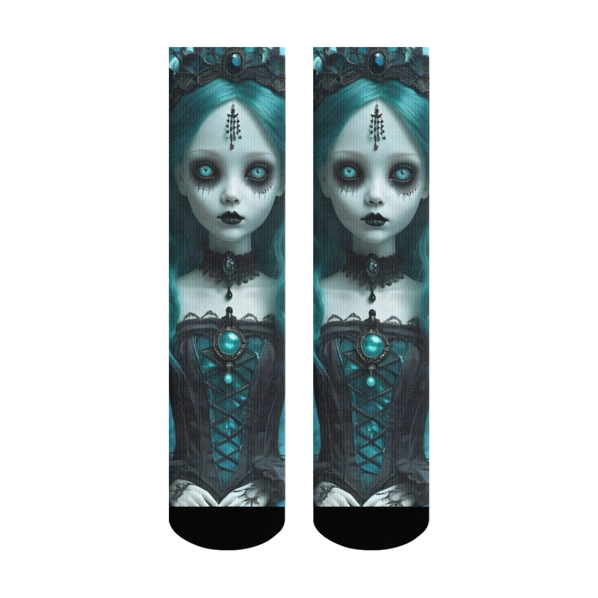 

Halloween Party Theme Perfect Trendy Gothic Crew Socks Eye - Catching Goth Doll Prints Soft Warm Comfotable Stand Out Fashion