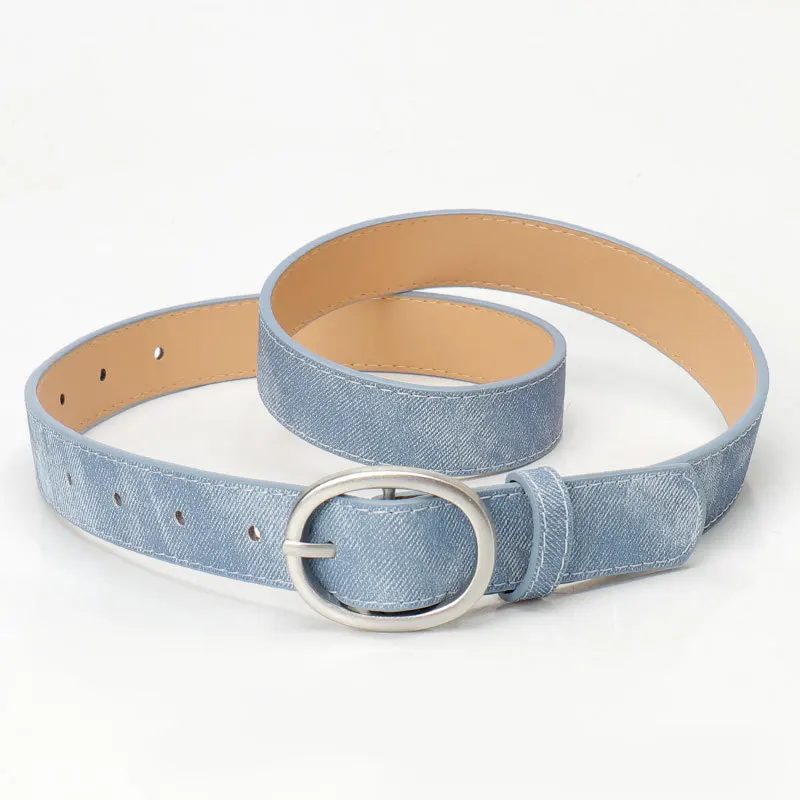 New Ladies Personality Imitation Denim Leather Belt Leisure Simple Jeans Decorative Pin Buckle Belt Female