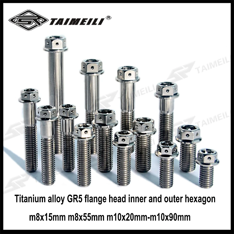 Perno de titanio GR5 cabeza de brida dentro y fuera de cabeza hexagonal M10x20mm-M10x90mm motocicleta perno reacondicionado reparación reemplazo scre