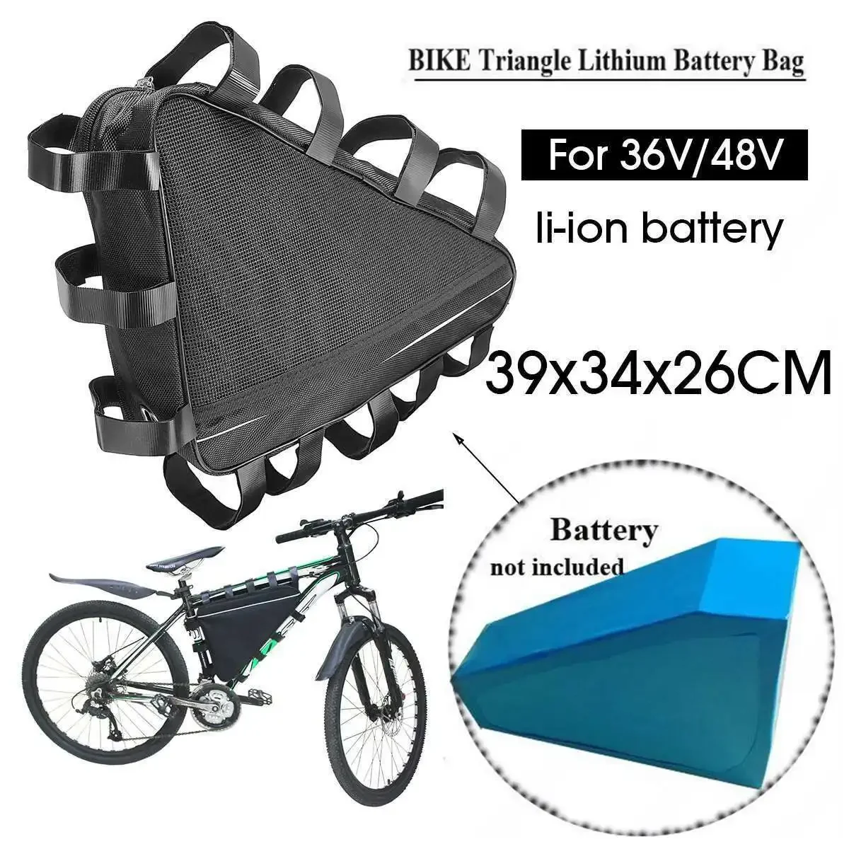 

39x34x26CM BIKE Triangle Lithium Battery Bag Bicycle Front Rear Fram Ebike Battery Pack For 36V/48V li-ion battery