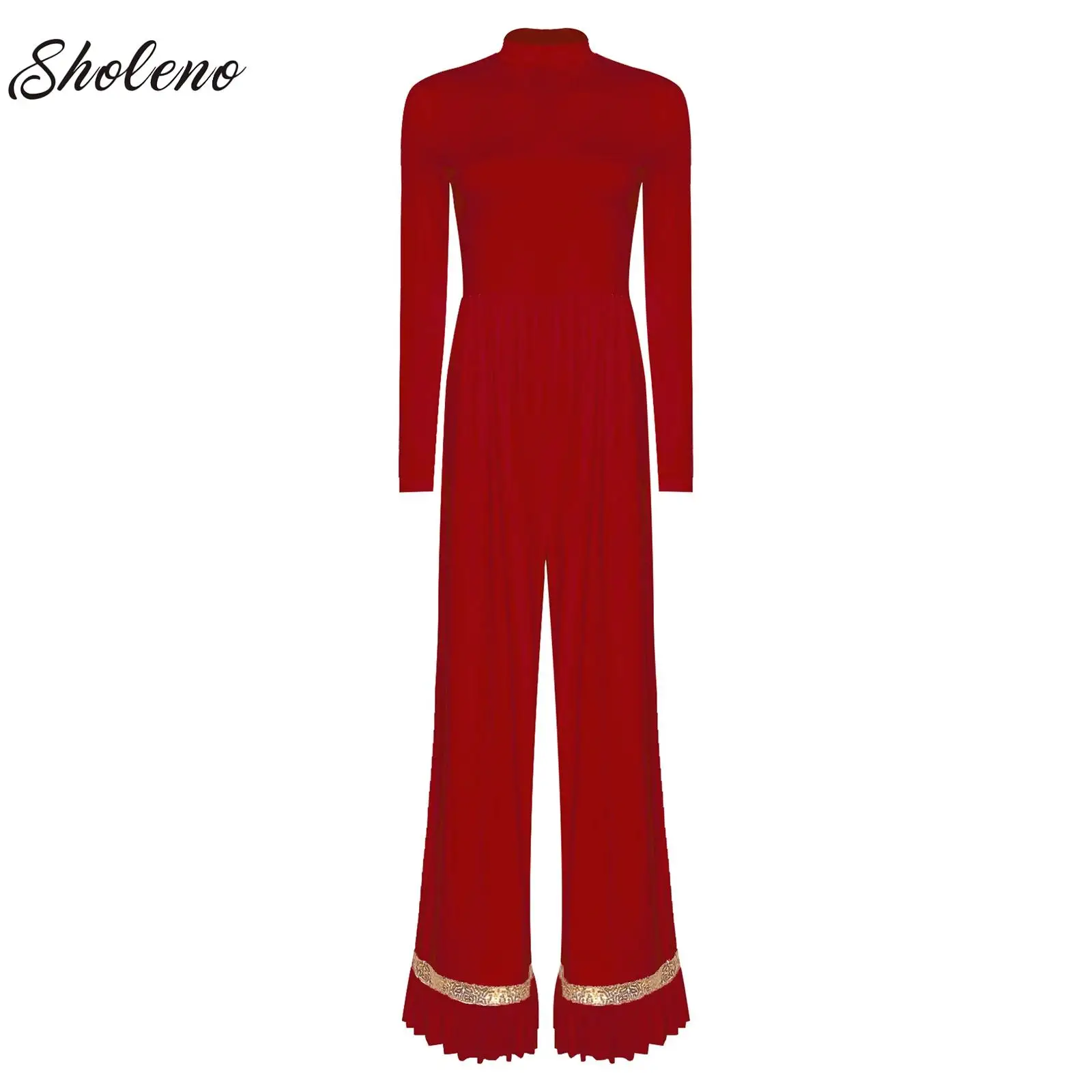 

Lyrical Mesh Wide Leg Pants Jumpsuit Women Sequin One-piece Modern Ballet Dance Contemporary Palazzo Classical Dance Costumes