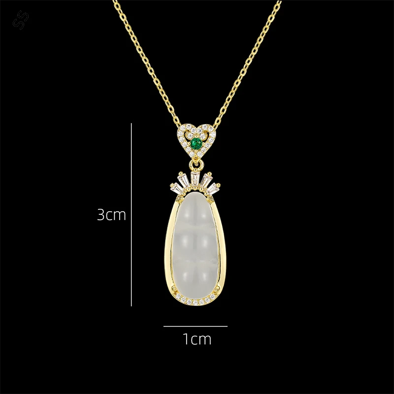 

Natural High Ice White Cryolite Pendant Copper Micro-inlaid Zirconium Necklace Gold Chain for Garment Decoration Accessories