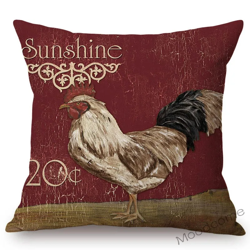 Retro Farm Animals Chicken Rooster Hen Home Decorative Art Cushion Cover  Linen Vintage Sofa Throw Pillowcase Barn LiveStock