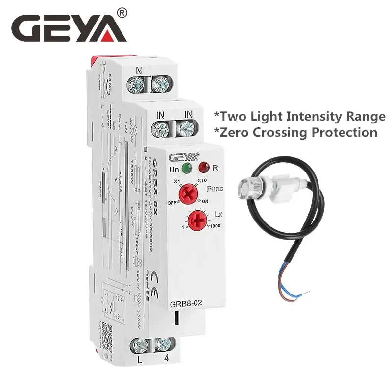 Geya GRB8-01/02 twilight switch AC110V-240V sensor de luz rua din trilho modular relé 16a interruptor automático