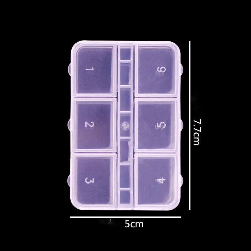 6pcs/set 6/12 Grids Nail Art Decorations Storage Case Empty Container Gems Glitter Beads Rhinestones Box