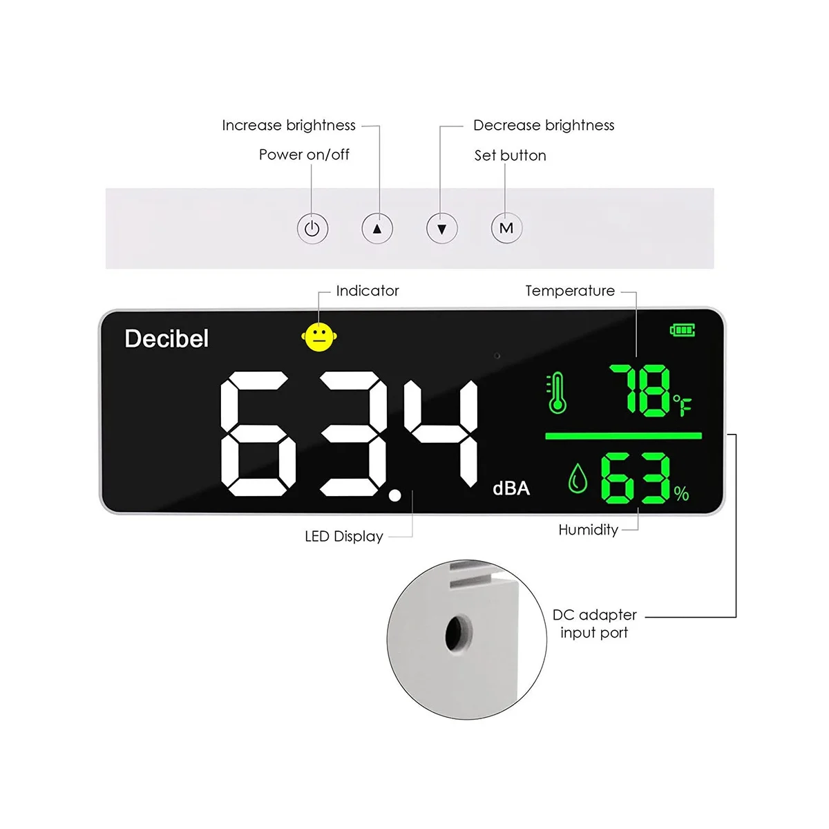 Imagem -04 - Leitor de Nível de Som e Medidor de Umidade e Temperatura Decibel Medidor de Ruído de Classe 3-em para Parede Spl e db Meter Sala de Aula