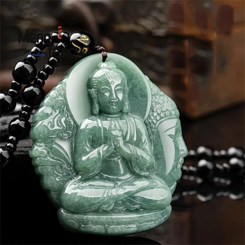 Natural A-goods Jadeite Dainichi Rulai Jade Pendant Zodiac Sheep Monkey Guardian God of Destiny Buddha Exquisite Fashion Jewelry