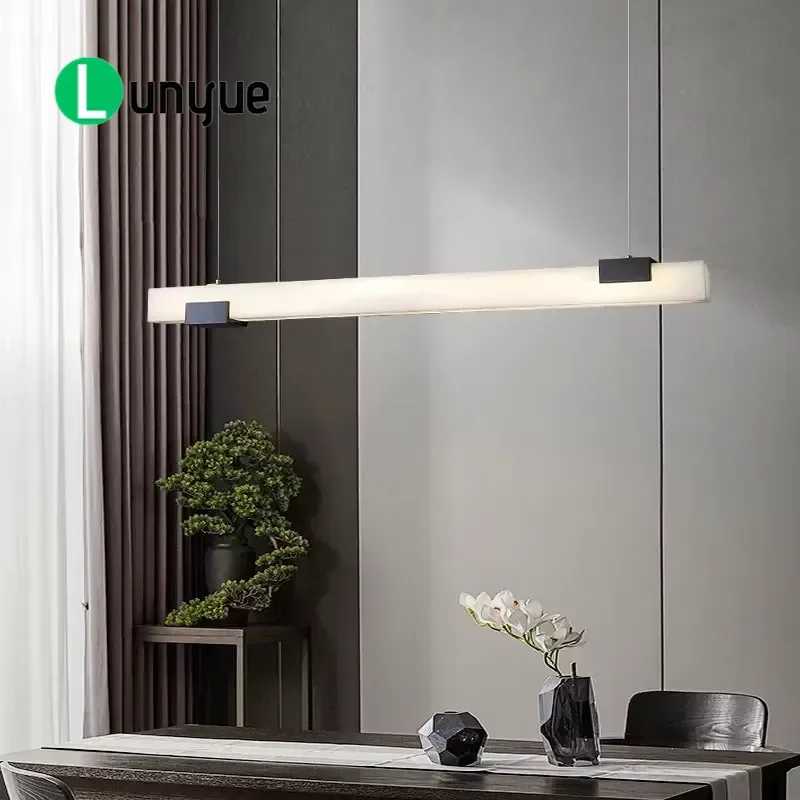 Luxury Linear Chandelier Copper Marble Pendant Light for Restaurant Dining Table Bar Study Zen Tea Room Modern Home Decor
