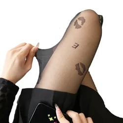 Medias con estampado de labios rojos para mujer, medias sexys de malla sin costuras, pantimedias de seda transparentes de nailon, medias altas elásticas de verano