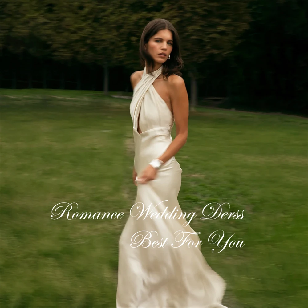 Sexy Falten Neckholder Meerjungfrau Brautkleider Frauen 2026 Ärmellos Rückenfrei Sweep Zug Brautkleid Vestidos De Novia Angepasst